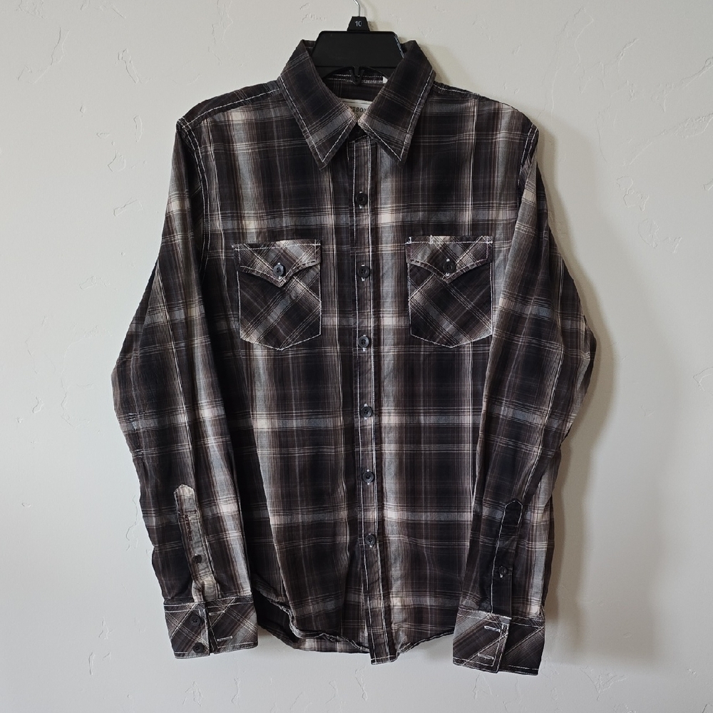 Stetson Men's Plaid Button-Down Shirt - Brown, Tans, And Blues